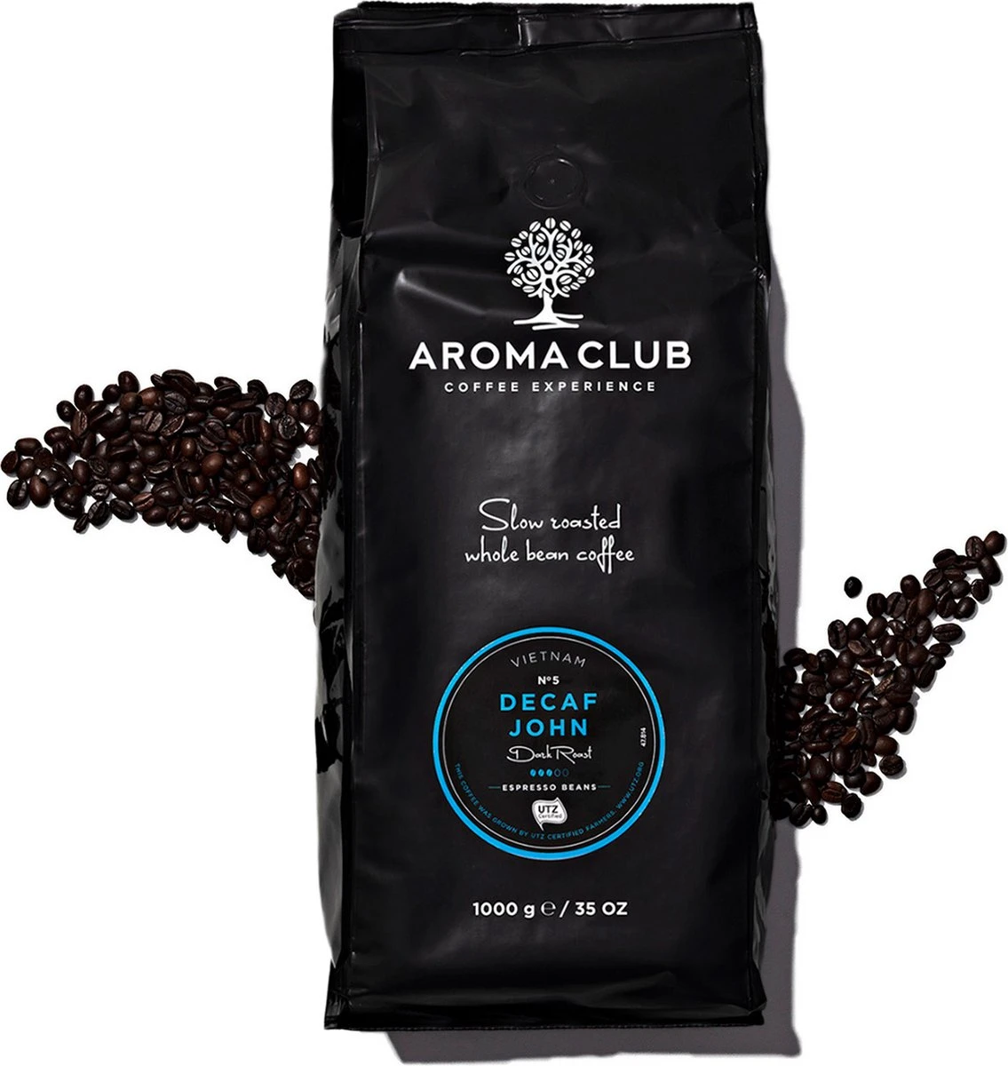 Aroma Club - Cafeïnevrije Koffiebonen 1KG - No. 5 Decaf John - Koffie Intensiteit 3/5 1 Aroma Club - Cafeïnevrije Koffiebonen 1KG - No. 5 Decaf John - Koffie Intensiteit 3/5