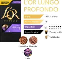 L'OR Lungo Profondo Koffiecups - Intensiteit 8/12 - 10 X 10 Capsules 17 L'OR Lungo Profondo Koffiecups - Intensiteit 8/12 - 10 X 10 Capsules -Koffie Verkoop Winkel 1200x1140