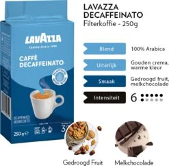 Lavazza Caffe Decaffeinato Filterkoffie - 250 Gram X8 -Koffie Verkoop Winkel 1200x1177 2
