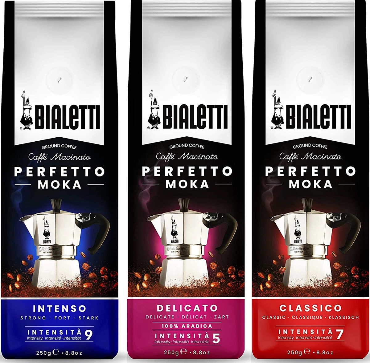 Bialetti Perfetto Moka Koffie Proefpakket 3 X 250 Gram - Classico, Delicato En Intenso 1 Bialetti Perfetto Moka Koffie Proefpakket 3 X 250 Gram - Classico, Delicato En Intenso