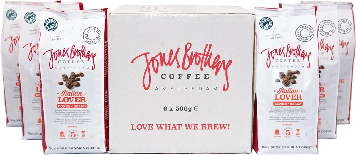 Jones Brothers Coffee Koffiebonen Italian Lover – 6 X 500 Gram 2 Jones Brothers Coffee Koffiebonen Italian Lover – 6 X 500 Gram - Afbeelding 2
