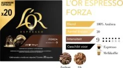 L'OR Espresso Forza Koffiecups - Intensiteit 9/12 - 10 X 20 Capsules -Koffie Verkoop Winkel 1200x669