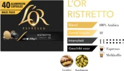 L'OR Espresso Ristretto Koffiecups - Intensiteit 11/12 - 4 X 40 Capsules 16 L'OR Espresso Ristretto Koffiecups - Intensiteit 11/12 - 4 X 40 Capsules -Koffie Verkoop Winkel 1200x691 1