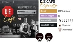 Douwe Egberts D.E Café Espresso Koffiecups - Intensiteit 9/12 - 10 X 20 Capsules -Koffie Verkoop Winkel 1200x697