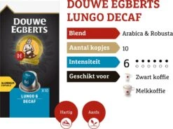 Douwe Egberts Lungo Decaf Koffiecups - Intensiteit 6/12 - 10 X 10 Capsules -Koffie Verkoop Winkel 1200x895