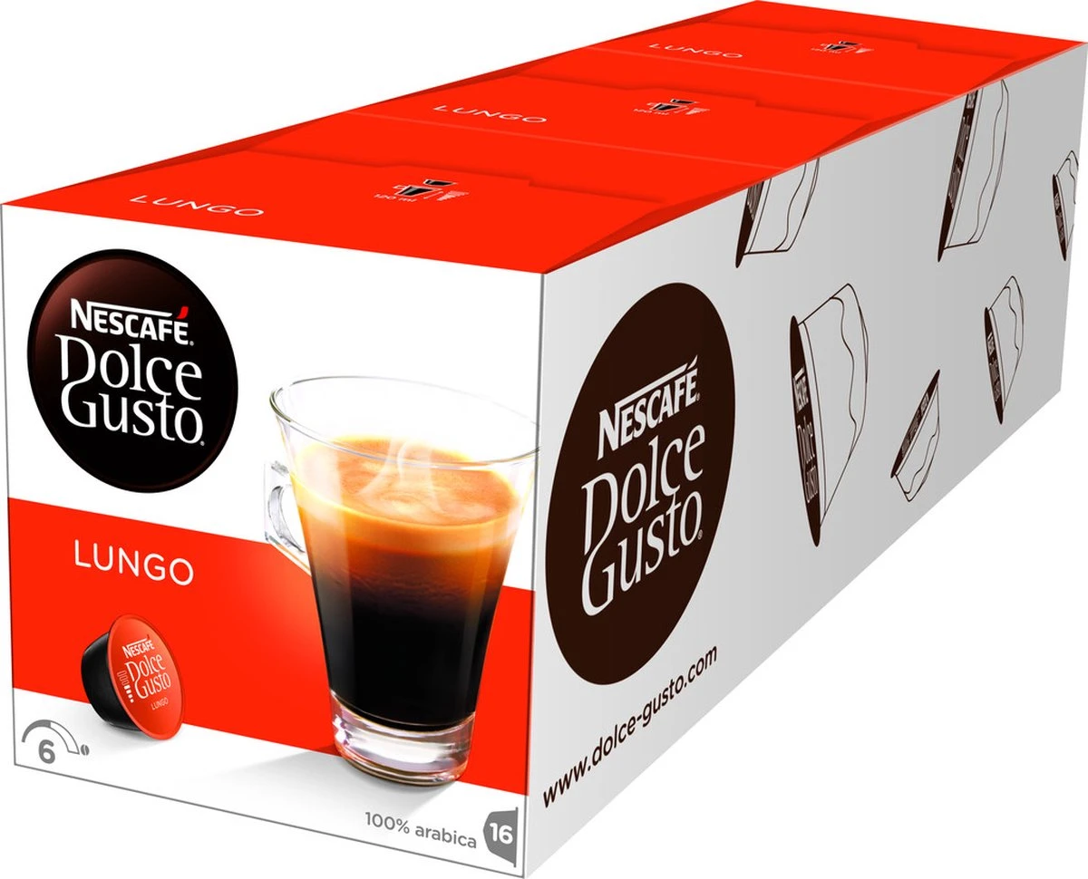 NESCAFÉ Dolce Gusto Lungo Koffiecups 3 Doosjes à 16 Capsules Geschikt Voor 48 Kopjes 2 NESCAFÉ Dolce Gusto Lungo Koffiecups 3 Doosjes à 16 Capsules Geschikt Voor 48 Kopjes - Afbeelding 2