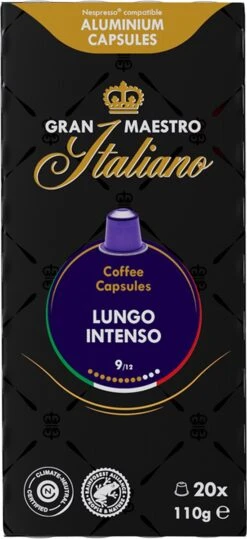 Gran Maestro Italiano - Lungo Intenso - Koffiecups - Nespresso Compatibel Capsules - Krachtige Smaak - 6 X 20 Cups 10 Gran Maestro Italiano - Lungo Intenso - Koffiecups - Nespresso Compatibel Capsules - Krachtige Smaak - 6 X 20 Cups -Koffie Verkoop Winkel 550x1200 2