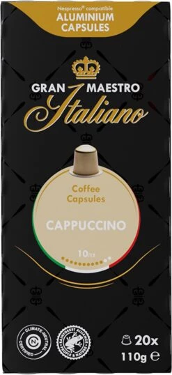 Gran Maestro Italiano - Cappuccino - Koffiecups - Nespresso Compatibel Capsules - Intense Smaak - 6 X 20 Cups -Koffie Verkoop Winkel 551x1200