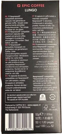 100 Capsules Epic Coffee - Lungo - Nespresso® Compatible Aluminium Capsules - RFA Keurmerk - Doos 100 Stuks -Koffie Verkoop Winkel 560x1200