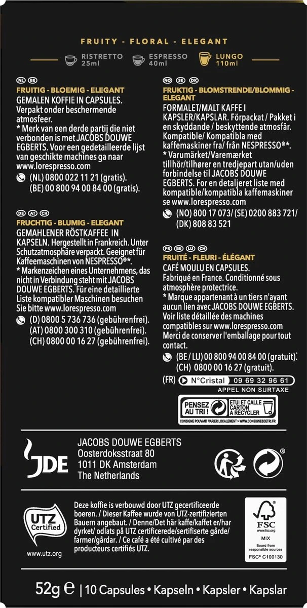 L'OR Lungo Profondo Koffiecups - Intensiteit 8/12 - 10 X 10 Capsules 2 L'OR Lungo Profondo Koffiecups - Intensiteit 8/12 - 10 X 10 Capsules - Afbeelding 2