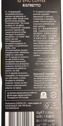 100 Capsules Epic Coffee - Ristretto - Nespresso® Compatible Aluminium Capsules - RFA Keurmerk - Doos 100 Stuks -Koffie Verkoop Winkel 606x1200 7