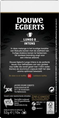 Douwe Egberts Lungo Intens Koffiecups - Intensiteit 8/12 - 10 X 10 Capsules 12 Douwe Egberts Lungo Intens Koffiecups - Intensiteit 8/12 - 10 X 10 Capsules -Koffie Verkoop Winkel 607x1200