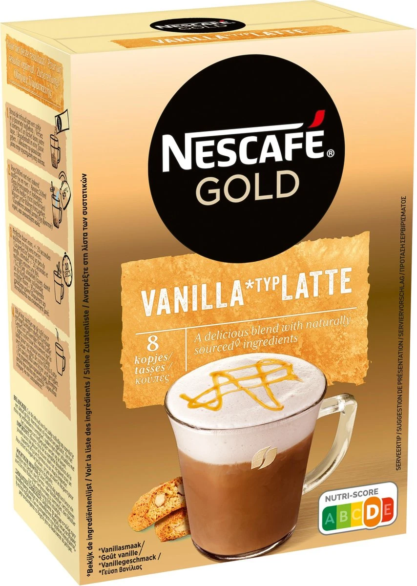 Nescafé Gold Latte Vanille Oploskoffie - 6 Doosjes à 8 Zakjes 2 Nescafé Gold Latte Vanille Oploskoffie - 6 Doosjes à 8 Zakjes - Afbeelding 2