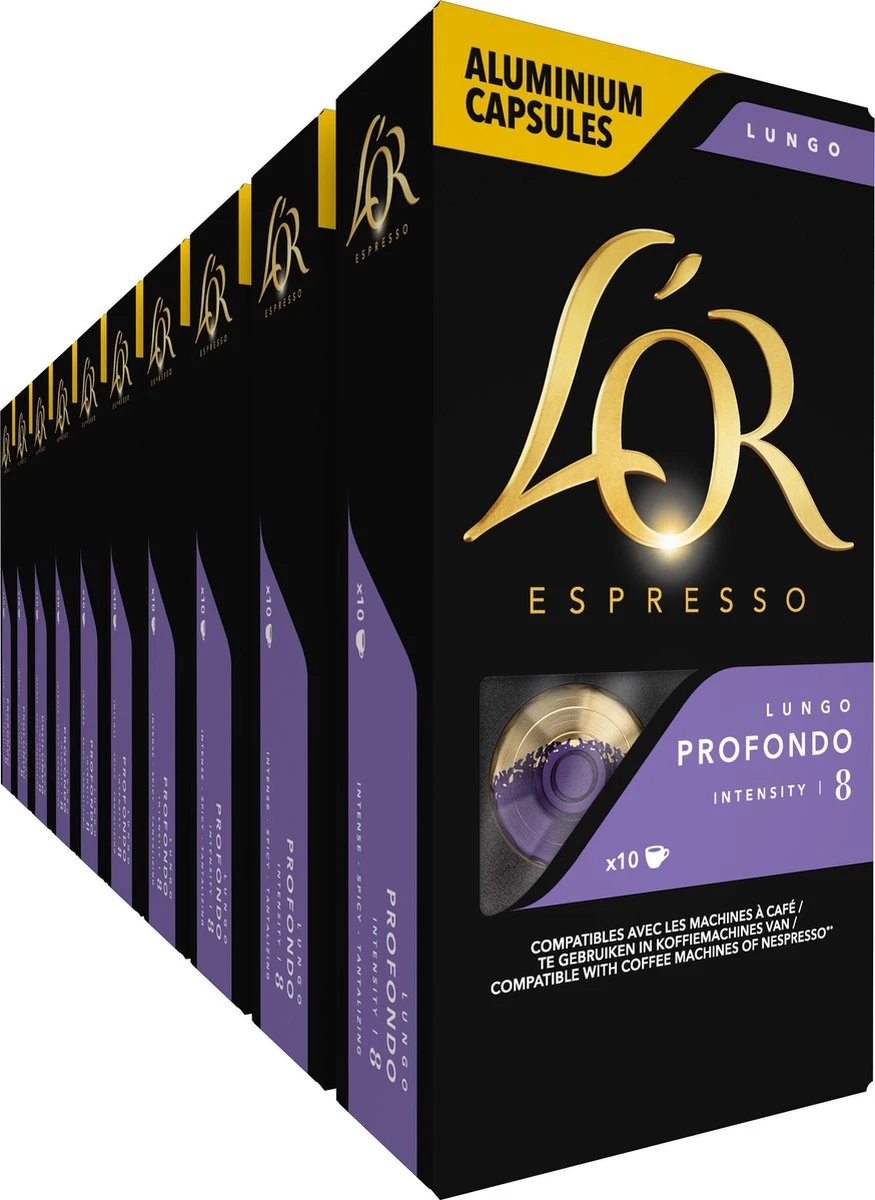 L'OR Lungo Profondo Koffiecups - Intensiteit 8/12 - 10 X 10 Capsules 1 L'OR Lungo Profondo Koffiecups - Intensiteit 8/12 - 10 X 10 Capsules