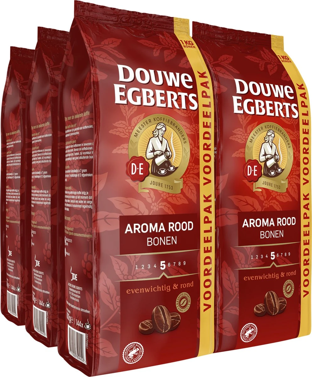 Douwe Egberts Aroma Rood Koffiebonen - 4 X 1000 Gram - Extra Grote Verpakking 2 Douwe Egberts Aroma Rood Koffiebonen - 4 X 1000 Gram - Extra Grote Verpakking - Afbeelding 2