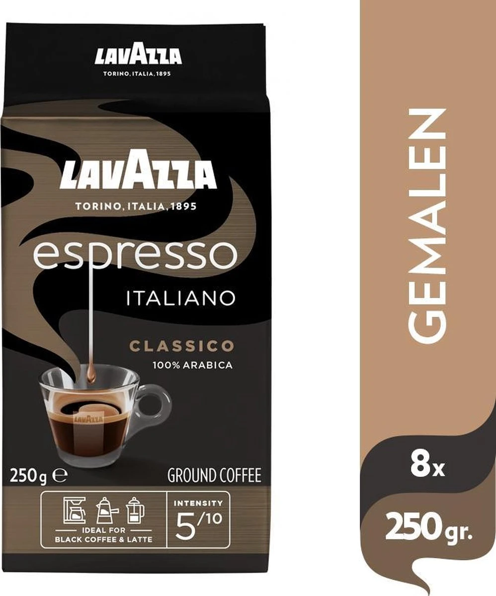 Lavazza Espresso Italiano Classico Gemalen / Filterkoffie - 8 X 250 Gram 2 Lavazza Espresso Italiano Classico Gemalen / Filterkoffie - 8 X 250 Gram - Afbeelding 2